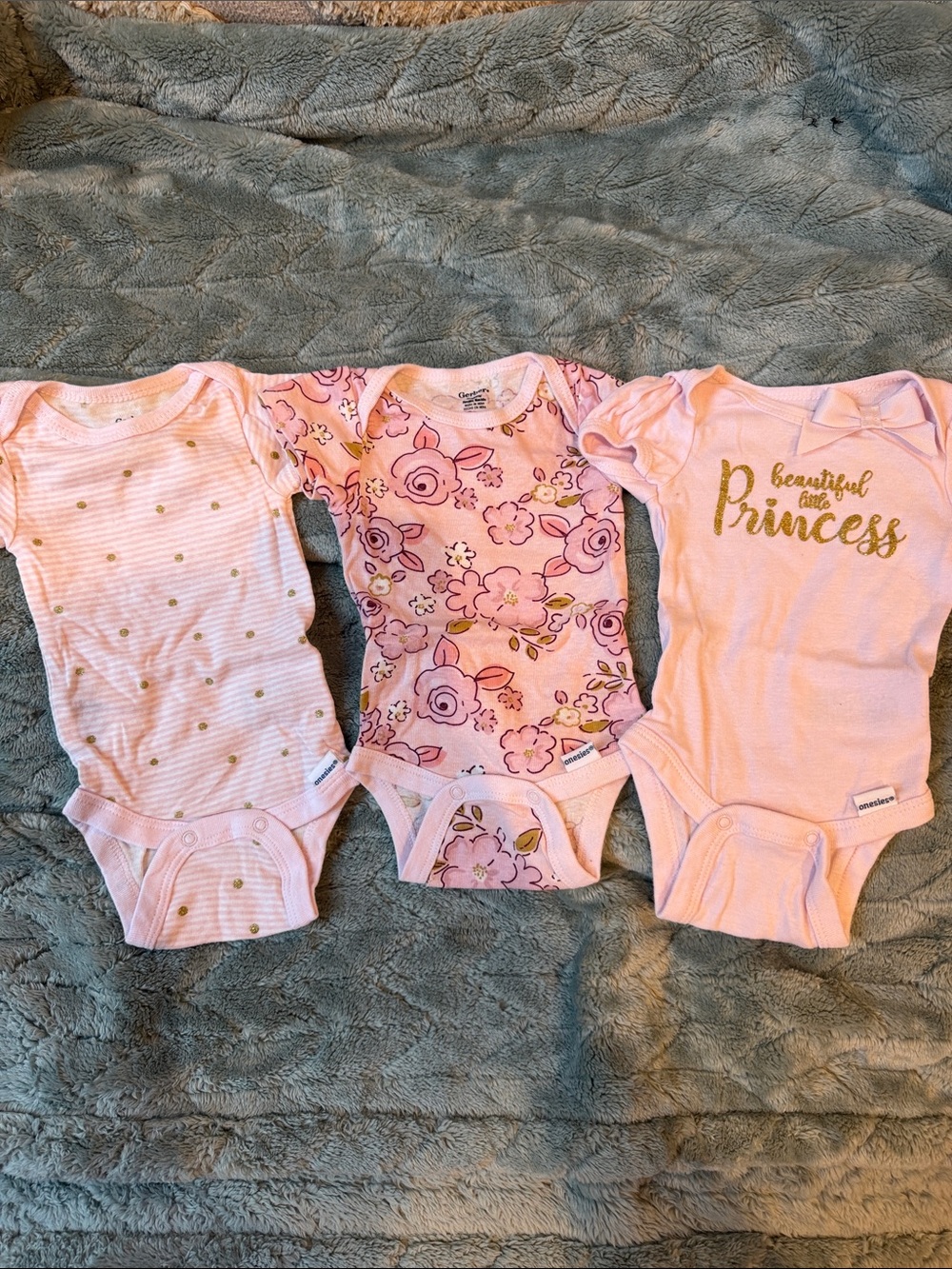 Gerber Pink Floral & Gold-Dot Baby Onesie 3-Pack